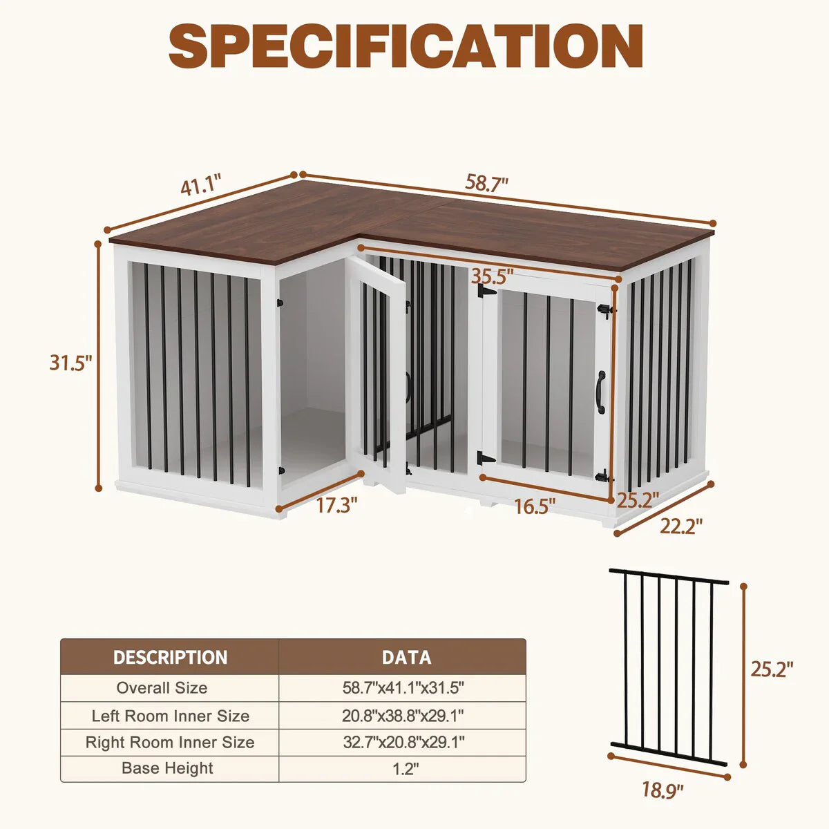 Large Corner Dog Crate Furniture for 2 Dogs, L Shape Dog Crate Cage - 58.7X41.1 – Image 11