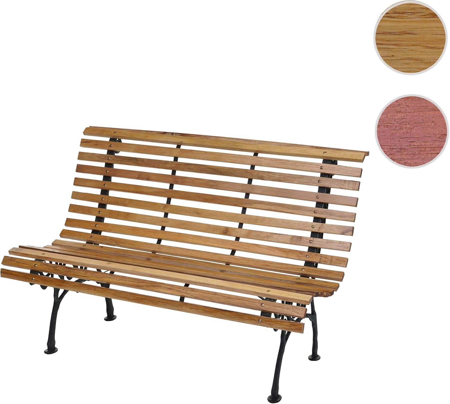 Banc de Jardin HWC-F97, Banc du Parc, Banquette en Bois, Fonte, 3 Places, 122cm, 22kg - Marron Clair – Image 7