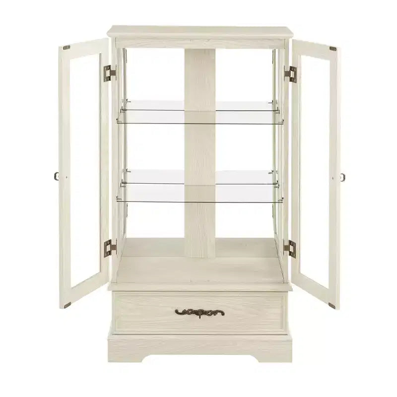 Lighted Glass Curio Cabinet with Adjustable Shelves - Elegant 2-Door Display Cabinet & Built-in Drawer, Includes Bulb – Image 42