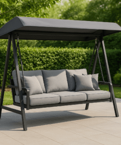 Balancelle avec Auvent Métal Noir et Tissu Gris 200x120x170 cm
