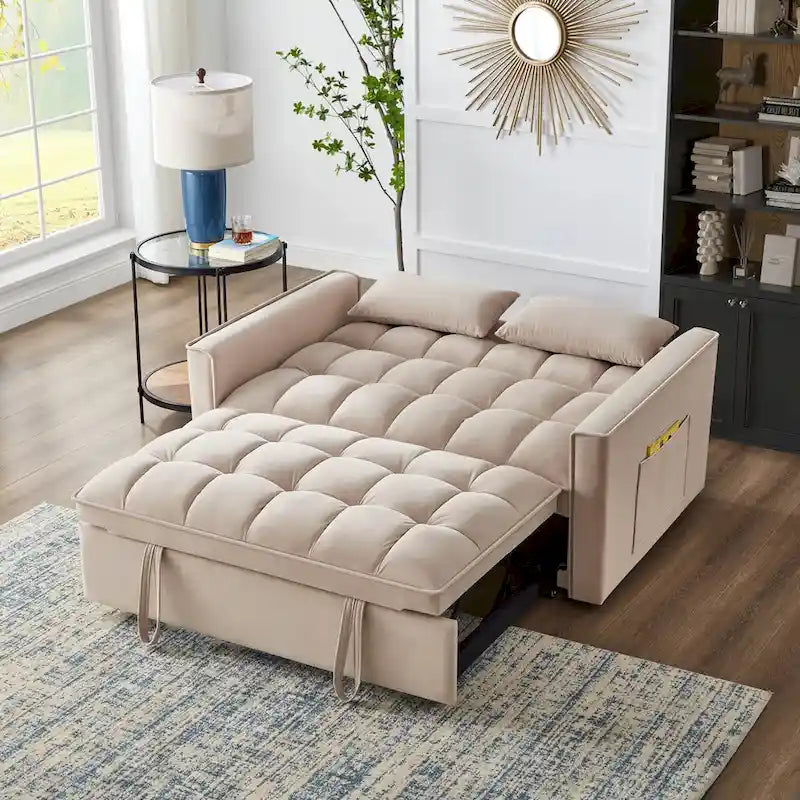 4 in1 Loveseat Sofa Bed with Armrests & Storage Pockets, Multi-Function Tufted Pull-out Sofa Bed with Adjustable Backrest – Image 40