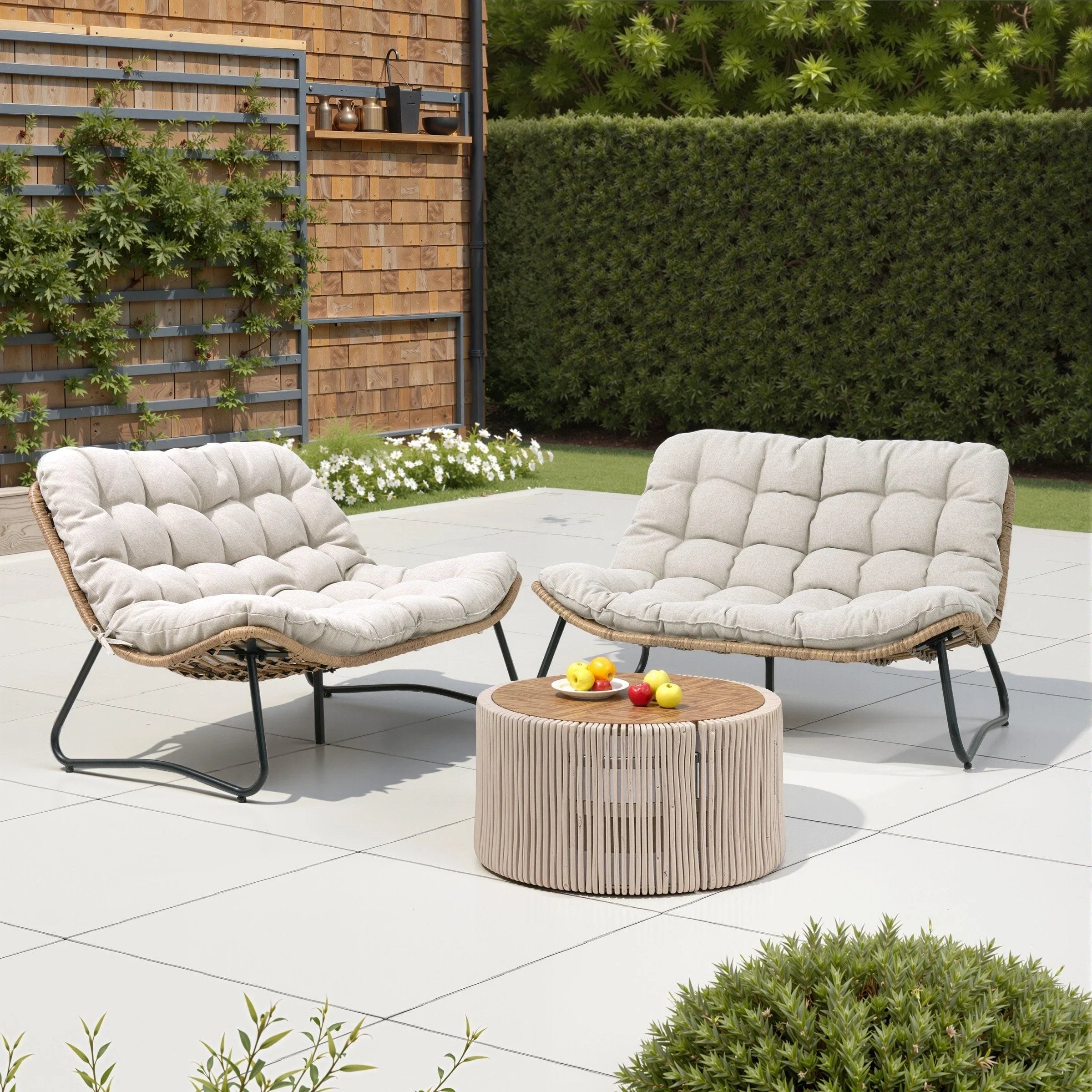 Double Papasan Chair Loveseat with Cushion, All-weather PE Rattan and Metal Frame for Indoor Outdoor – Image 32