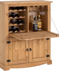 IDIMEX Meuble Bar à vin Tequila Armoire comptoir avec Range Bouteilles vin spiritueux et Range Verres, bahut de Style Mexicain en pin Massif Finition teintée/cirée