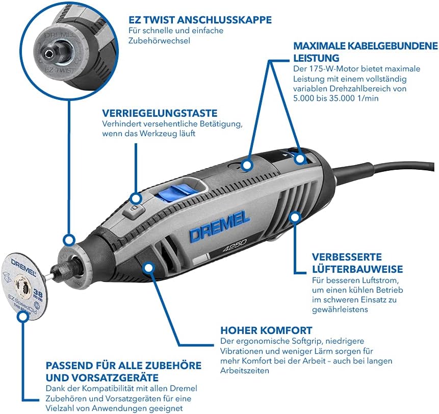Dremel 4250 Outil Rotatif Multifonction Version Exclusive Amazon 175W 3 Adaptations 35 Acc & SC723 EZ SpeedClic Kit - Coffret de 100 Accessoires pour Outil Multifonction – Image 3