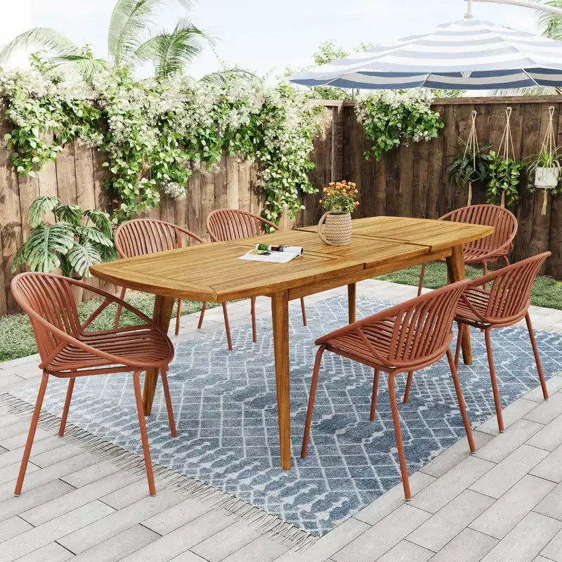 7-Piece Outdoor Expandable Patio Dining Set with Stackable Chairs, Acacia Wood Table – Image 3