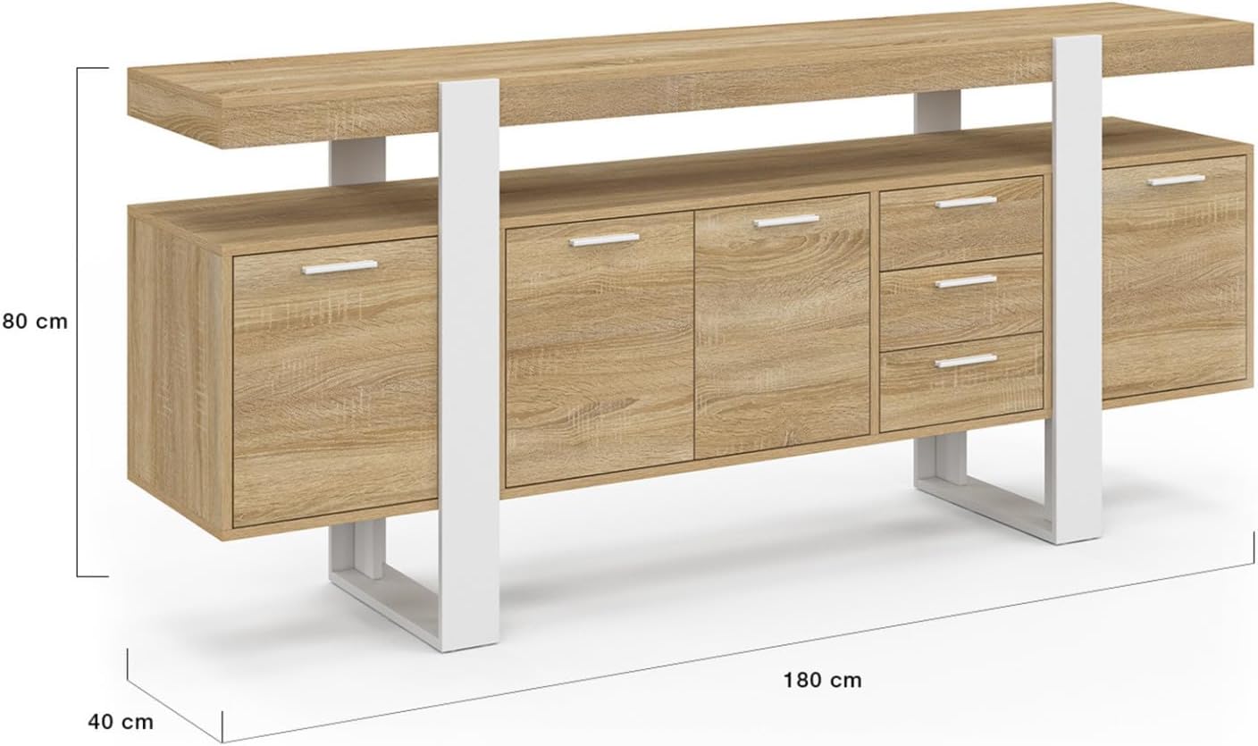IDMarket - Buffet 180 cm Phoenix XXL 4 Portes avec 3 tiroirs Bois et Blanc – Image 3
