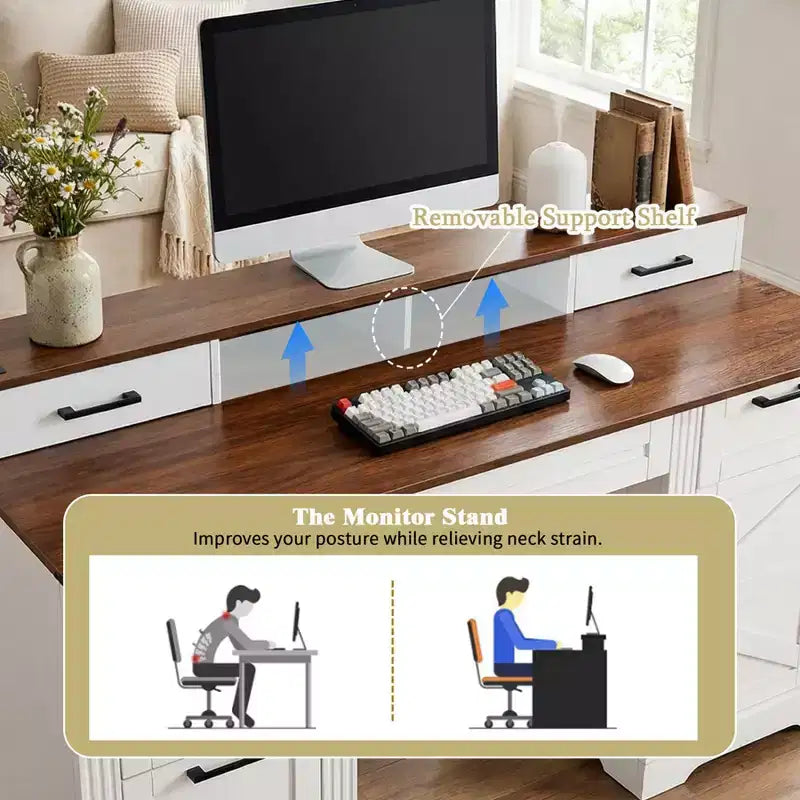 59 Executive Desk with 6 Drawers, Wooden Computer Desk with File Drawer & Charging Station, Home Office Desk Conference Table for Home Office – Image 19