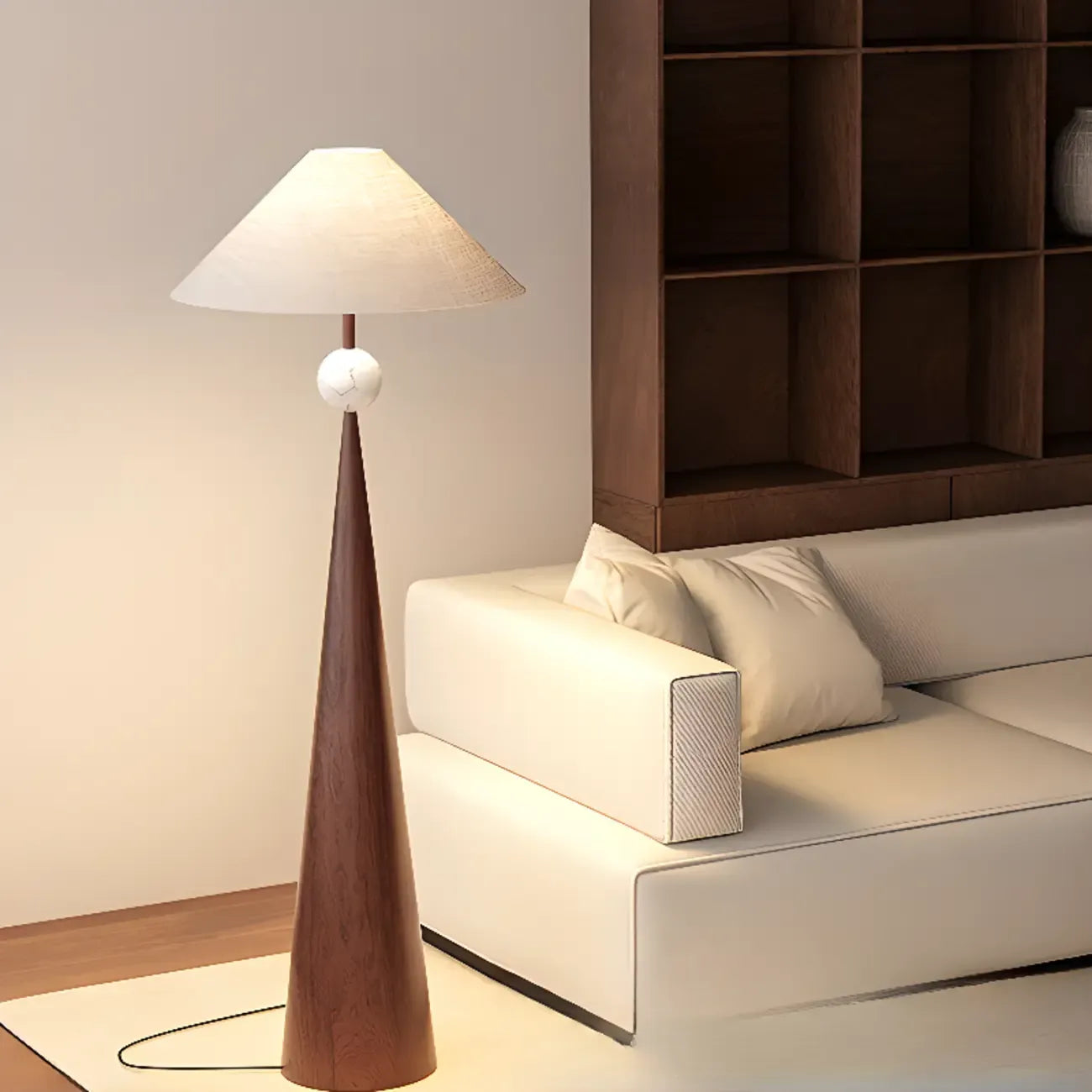 Contemporary Tapered Metal Floor Lamp Fabric Shade – Image 29