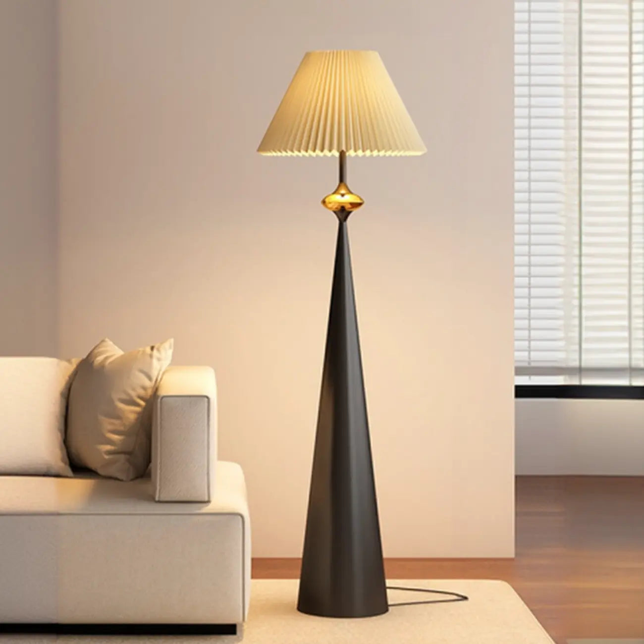 Contemporary Tapered Metal Floor Lamp Fabric Shade – Image 27