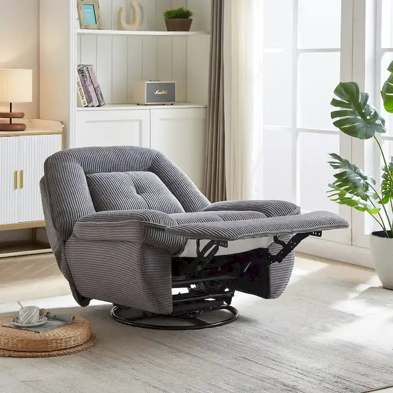 Corduroy Swivel Glider Recliner, Footrest for Living Room – Image 13