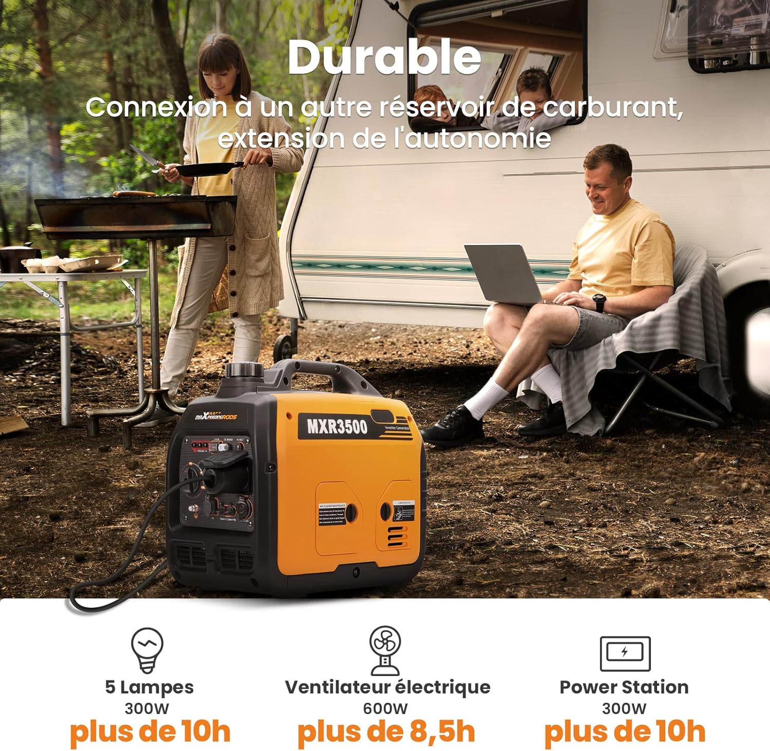 maXpeedingrods 3300W Groupe Electrogene Silencieux Inverter Essence avec Prises USB et 230V Générateur Electrique 4 Temps Generator Léger Secours pour les Caravanes, Garage, Jardin, Camping – Image 6