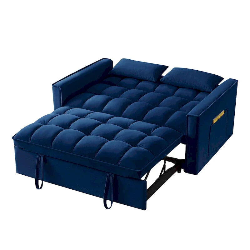 4 in1 Loveseat Sofa Bed with Armrests & Storage Pockets, Multi-Function Tufted Pull-out Sofa Bed with Adjustable Backrest – Image 10