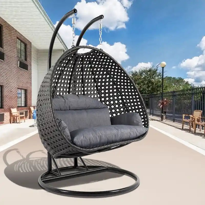 LeisureMod 2 Person Hanging Egg Chair with Stand - Outdoor/Indoor Rattan Wicker Patio Swing Hammock Lounger with Cushions – Image 21