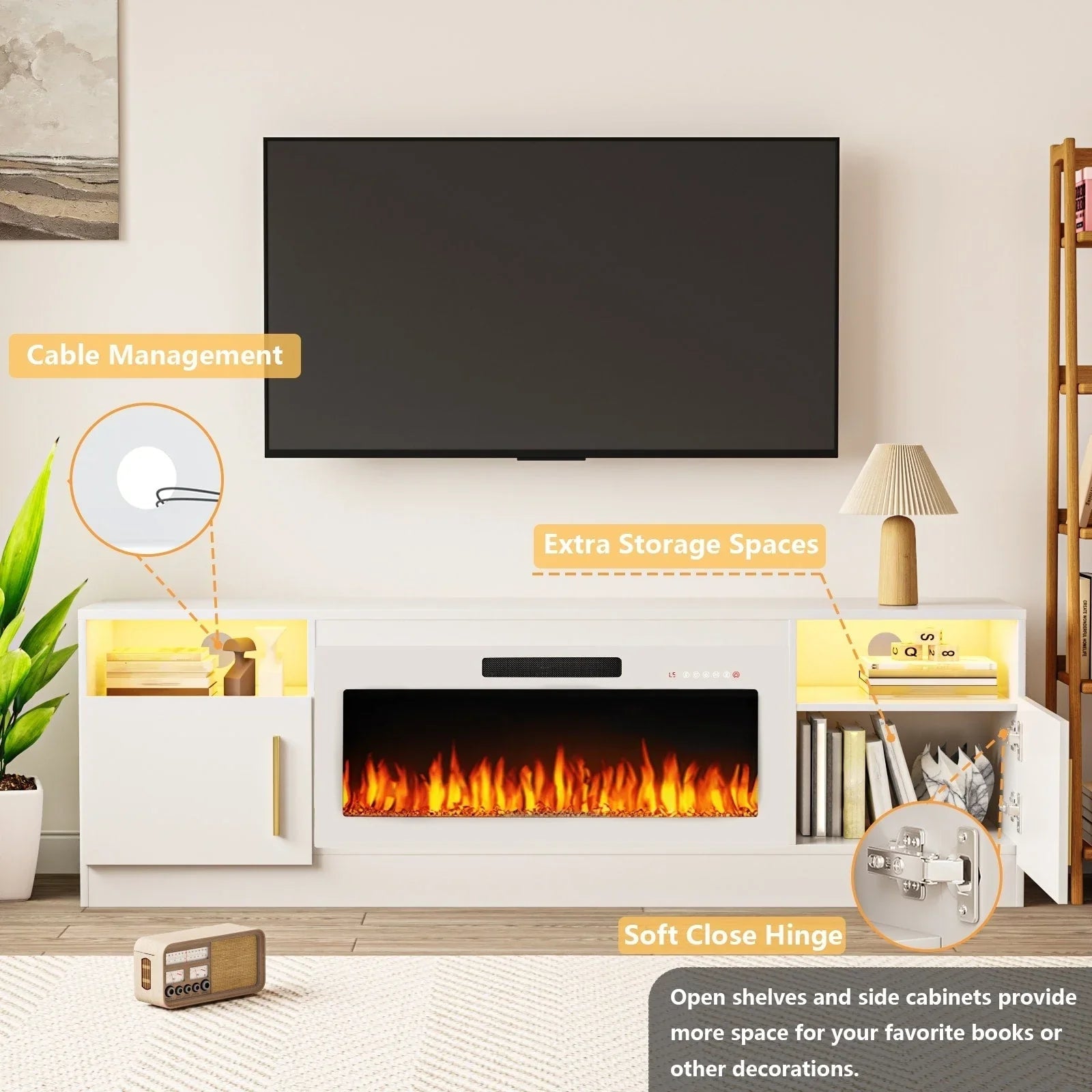 Bossin 70 Fireplace TV Stand with 36 Electric Fireplace, TV Stand for TVs Up to 80, 16 Colors LED Lights/Entertainment Center – Image 66