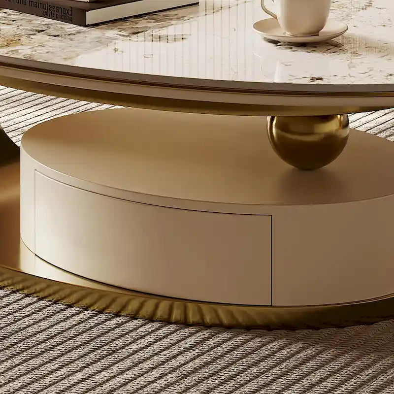 51 Modern Pandora Oval Coffee Table with Glossy Sintered stone top, Luxury Coffee Table, Stainless Steel Legs for Livingroom – Image 23