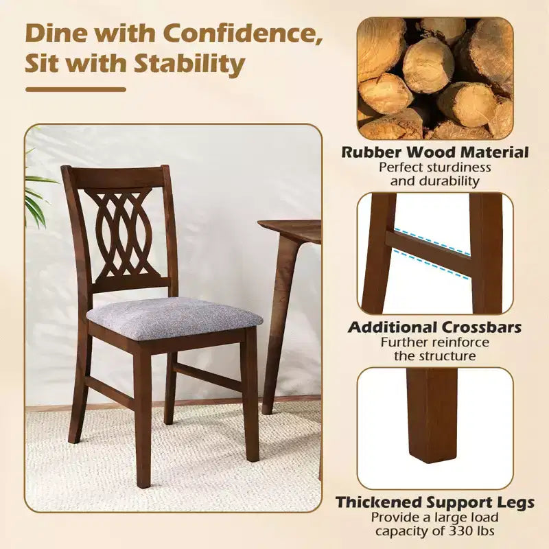 Costway Dining Chairs Set of 4 w/Padded Seat Hollowed Backrest & Rubber Wood Frame – Image 8