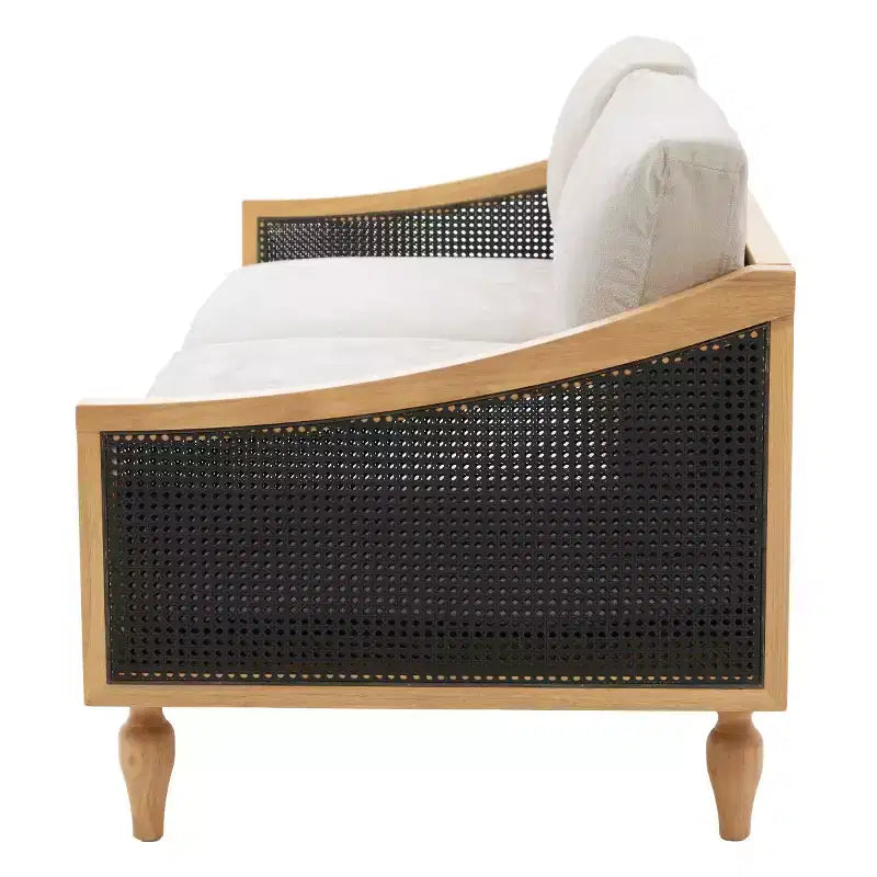 Mid-century Loveseat Sofa with Soft Upholstery, Rattan Armrests & Wooden Legs, 2-Seater Sofa for Living Room, Bedroom, or Apartment-Panipeachy – Image 7