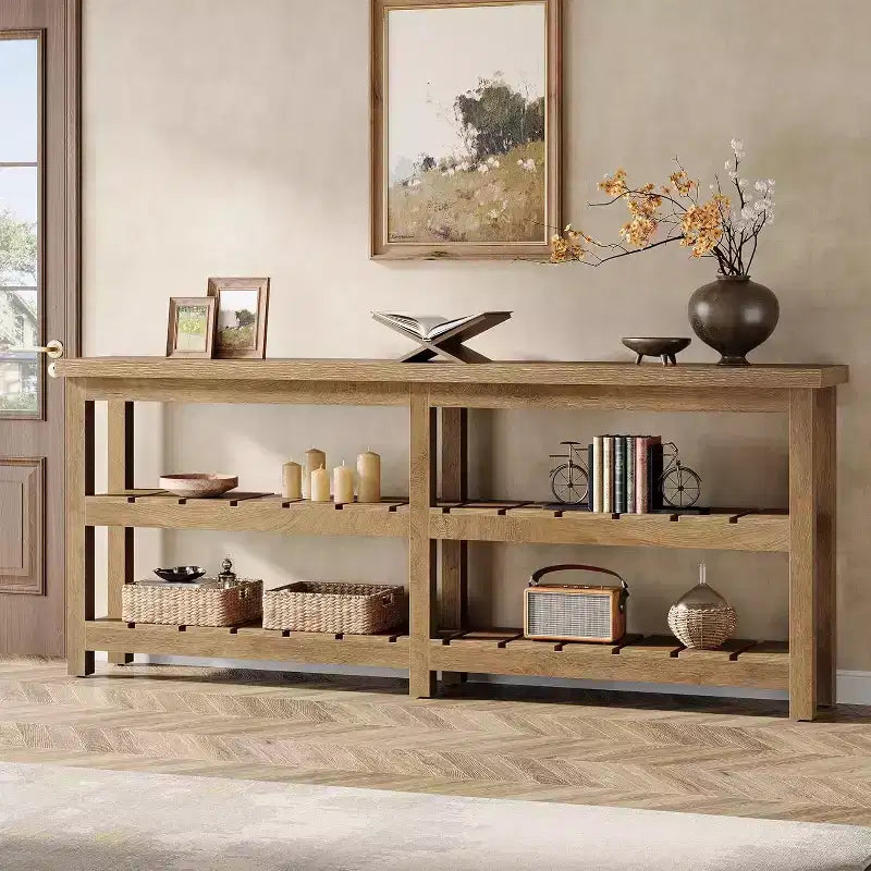 Tribesigns 70.86 Extra Long Console Table, Farmhouse 3-Tier Entryway Table, Wood Sofa Table Behind Couch for Living Room, Hallway, Foyer – Image 4