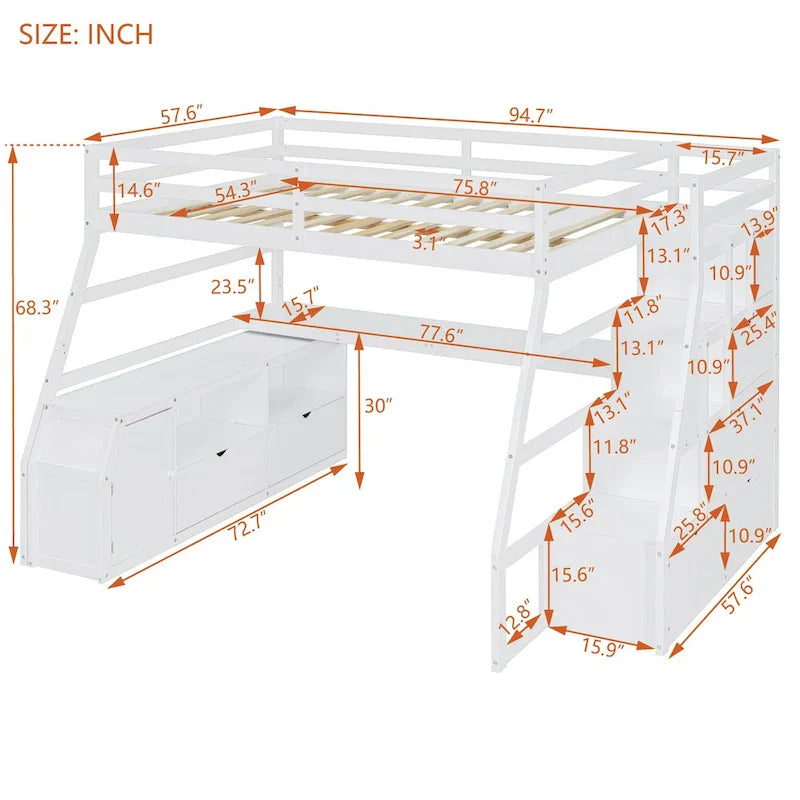 Full Pine Loft Bed with Desk and Storage – Image 22