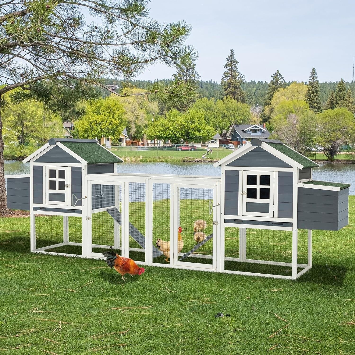 AECOJOY 144'' Large Chicken Coop w/ Run Wooden Hutch Poultry Cage House – Image 7