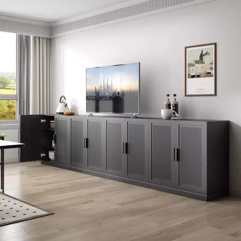 62 High Black Wicker Door Wood Grain Decorative Storage Cabinet with 12 Shelves – Image 4