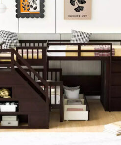 Alternative view of Whisen Modern Design Twin over Full L-Shaped Bunk Bed With 3 Drawers, Portable Desk and Wardrobe