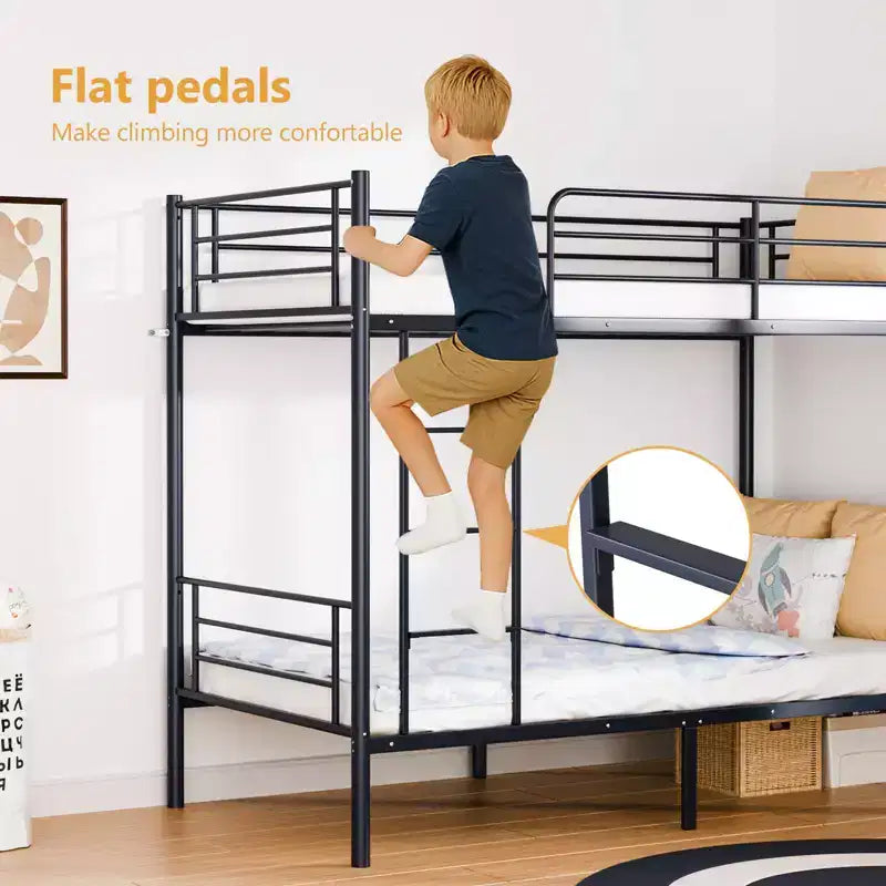 Karl Home Twin Over Twin Steel Bunk Bed Frame Ladder Bedroom Dorm Room for Kids Adult Children – Image 47
