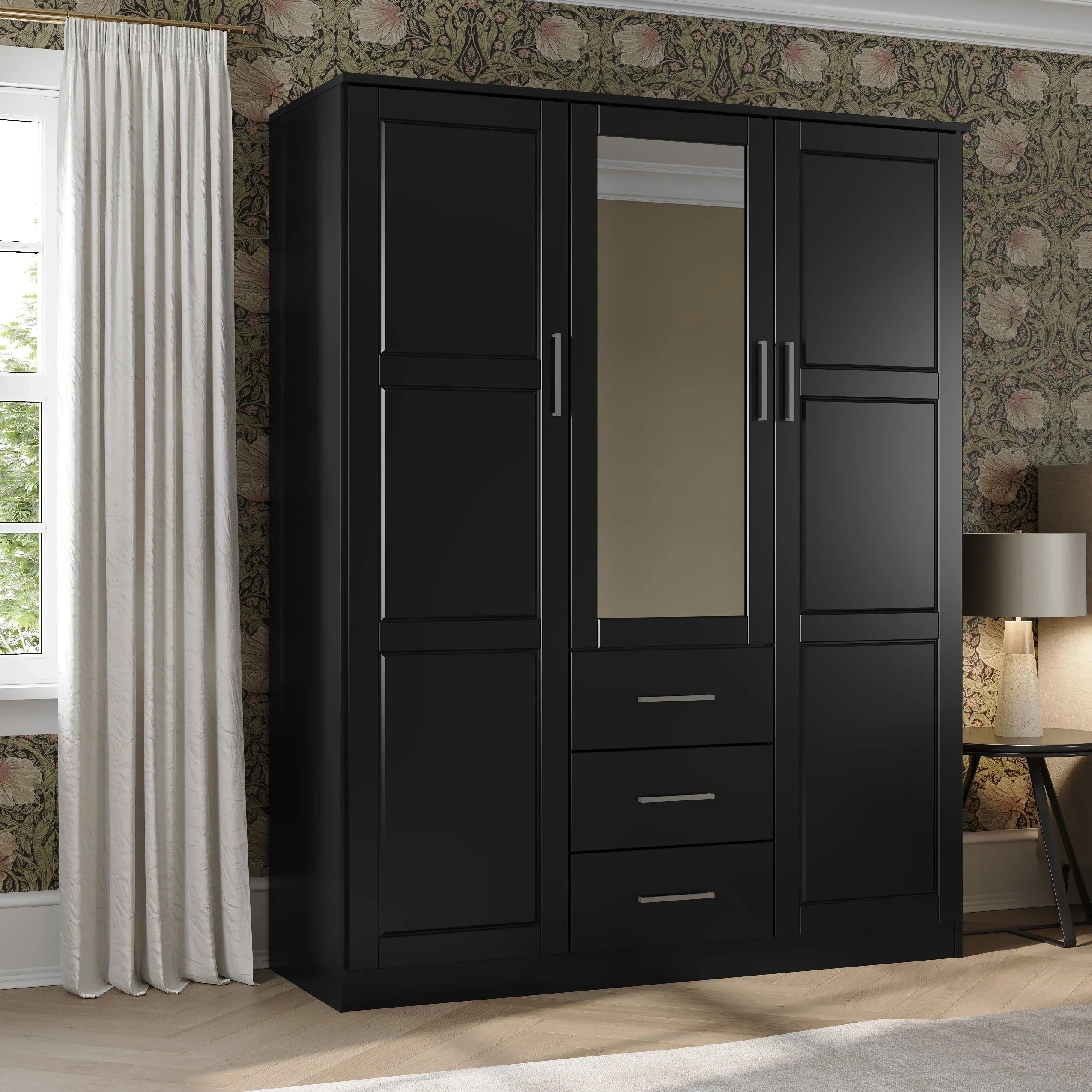 Palace Imports 100% Solid Wood Cosmo 3-Door Wardrobe Armoire with Solid Wood or Mirrored Doors – Image 2