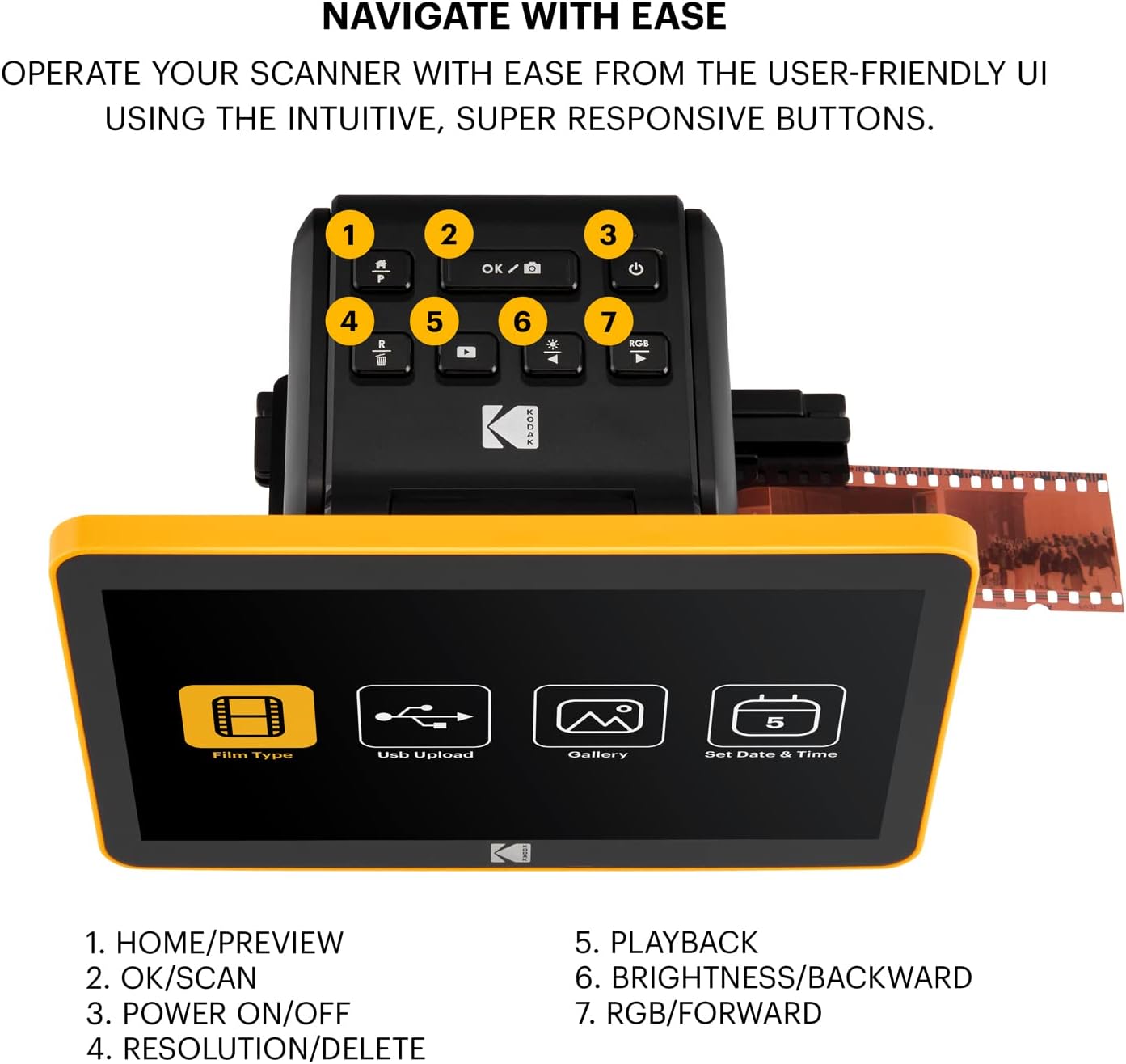 Kodak Slide N Scan Scanner de Film numérique Max 7- Grand écran LCD 7 convertit Les négatifs Couleur en 22MP HD n & b JPEG RODFS70 – Image 6