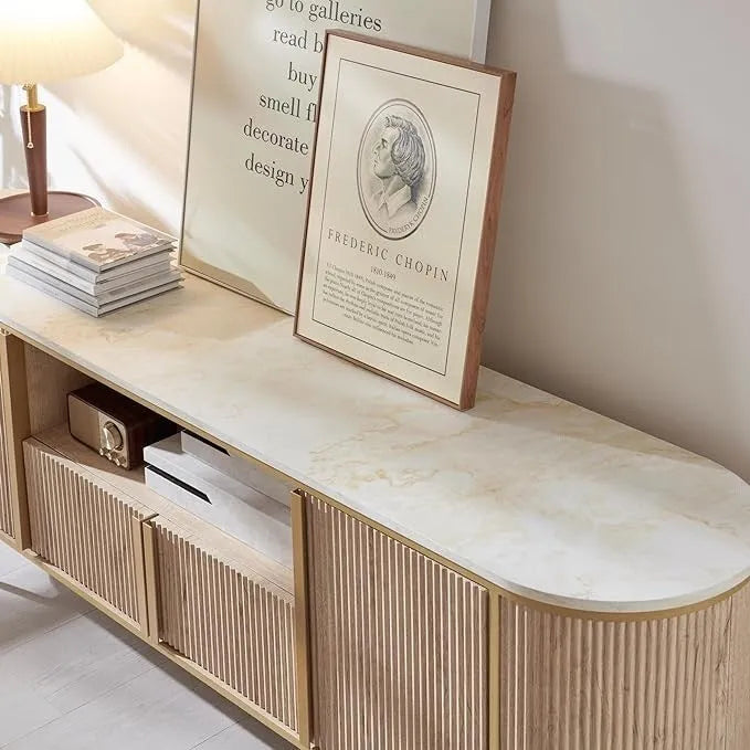 Modern Luxury TV Stand, Entertainment Cente, with Faux Marble Top – Image 12