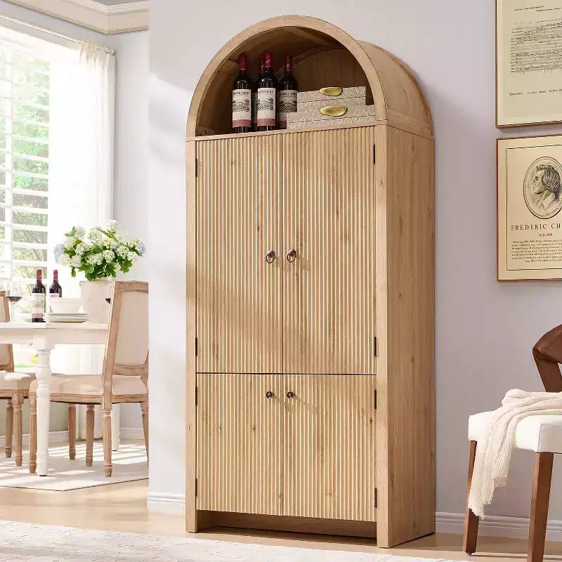 71 Tall Arched Kitchen Pantry, Modern Storage Cabinet with 3 Adjustable Shelves, 6 Door Shelves, for Kitchen, Living Room – Image 14