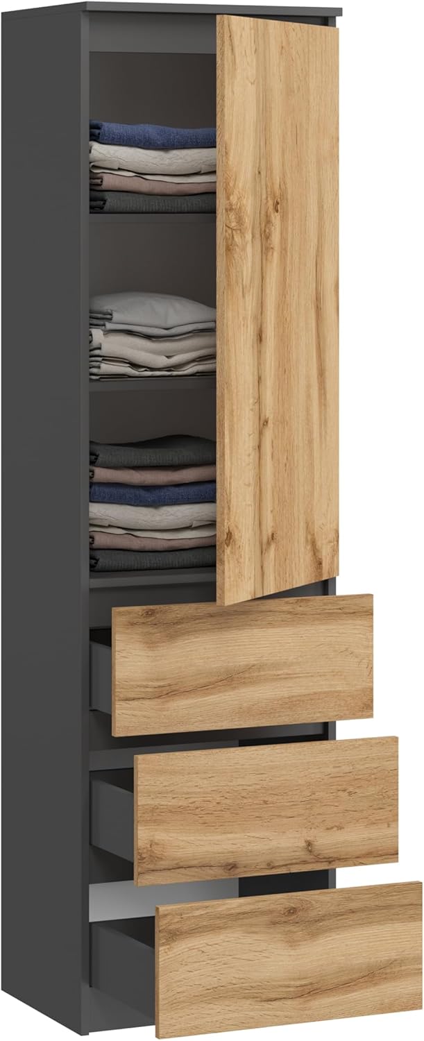 KUBUTKU Armoire Multi-usages avec 3 tiroirs 3 Compartiments et Portes - Armoire Universelle pour Bureau et Maison 180,5x50x40 cm Graphite/Chêne Wotan – Image 6