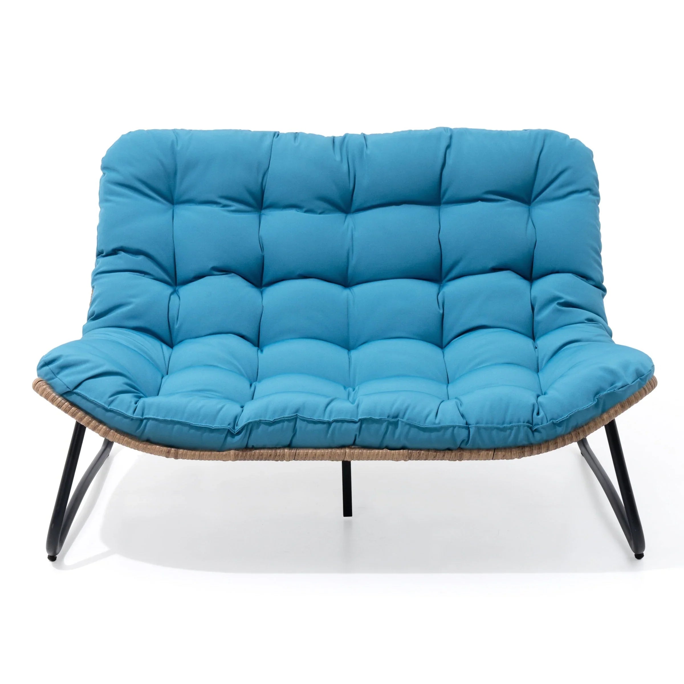 Double Papasan Chair Loveseat with Cushion, All-weather PE Rattan and Metal Frame for Indoor Outdoor – Image 4