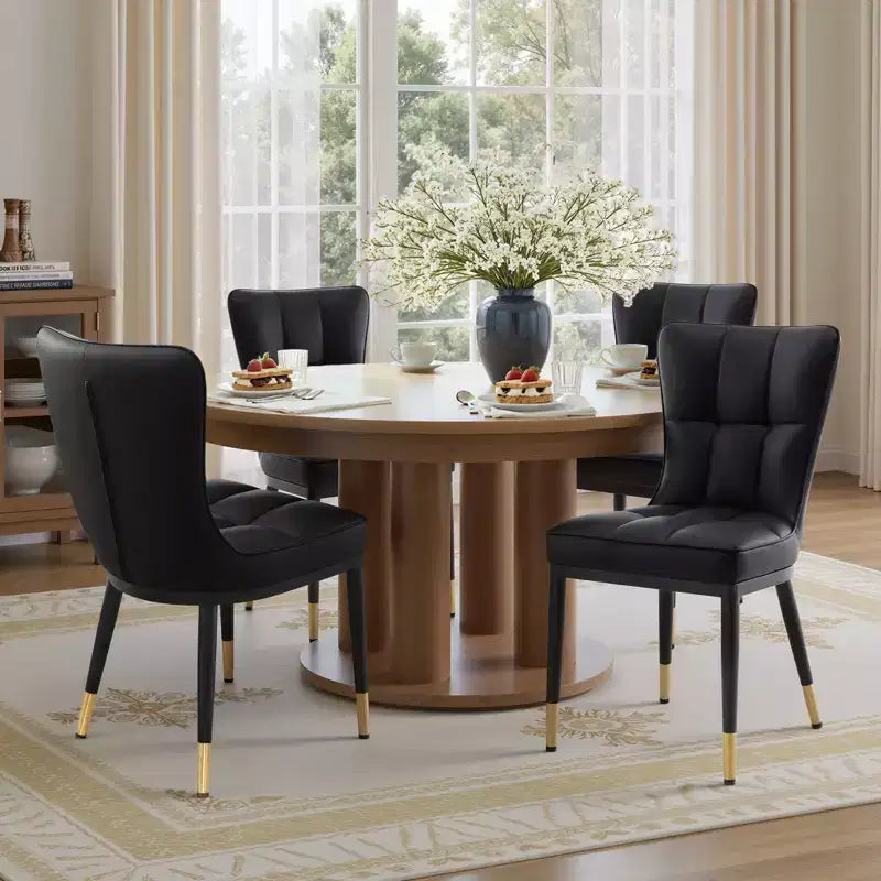 Bekrvio Dining Room Chairs Set of 6, Modern Upholstered Faux Leather Seat with High Back, Metal Legs, Armless Kitchen Chairs for Living Dinning Room – Image 22
