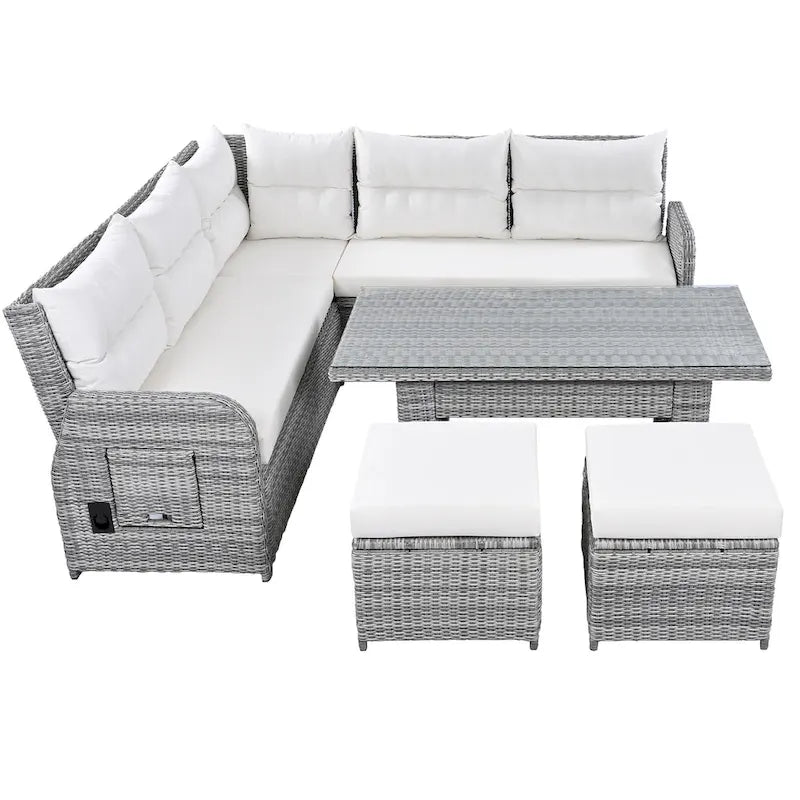Outdoor Rattan Sectional Sofa Set with Adjustable Table & Recliners – Image 33