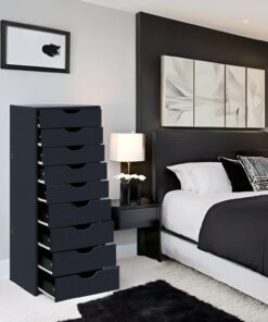 Narrow Wooden 9-Drawer Cabinet with Smooth-Glide Drawers and Top Storage Shelf