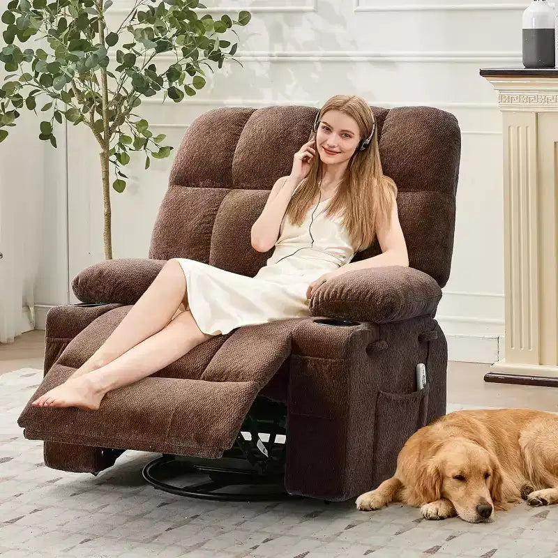 Oversized Recliner Chair for Adults, Manual Swivel Rocker Sofa, Side Pockets & Cup Holders for Big and Tall Persons, Living Room – Image 5