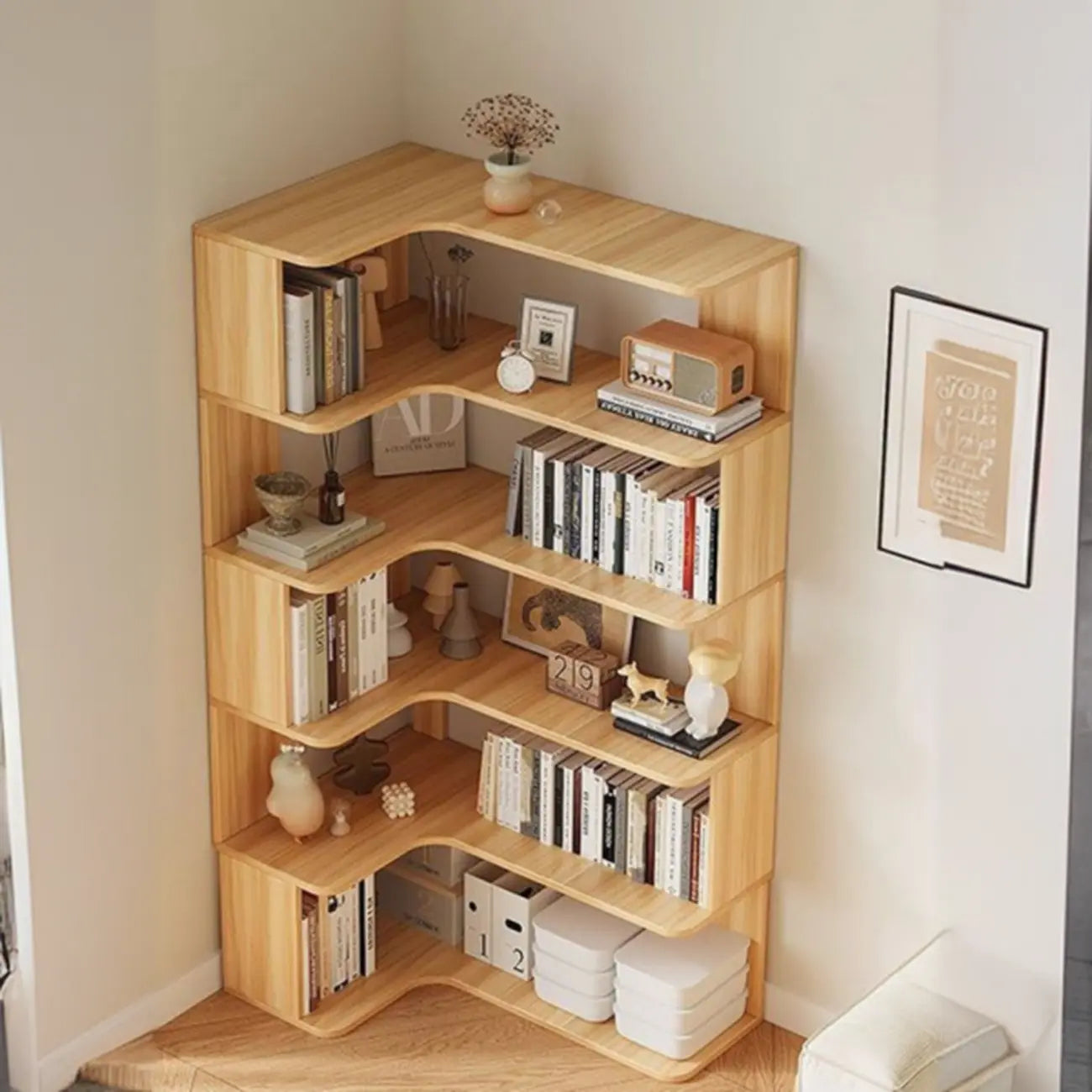 Manufactured Wood Corner Bookshelf with 6 Shelves – Image 8