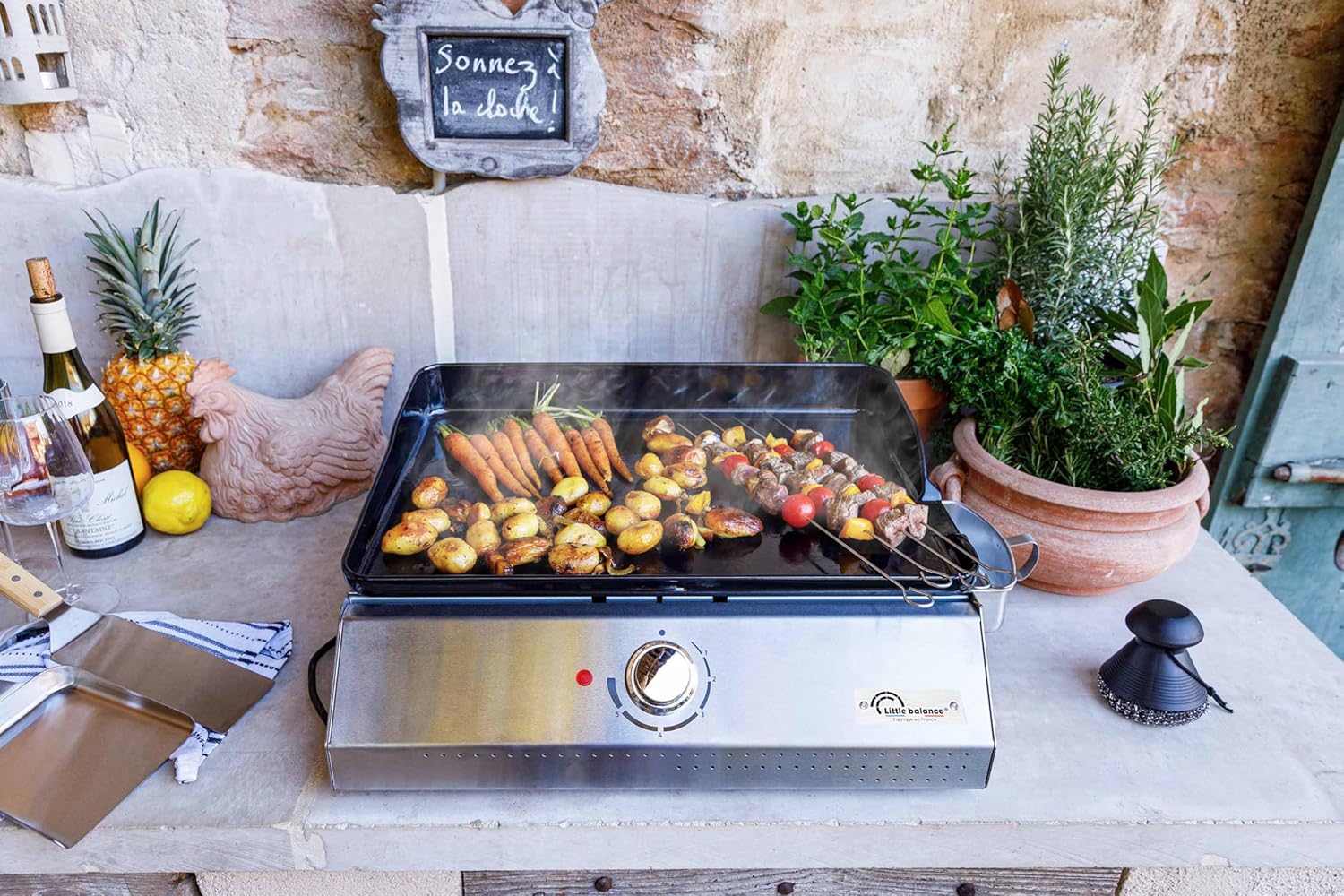 LITTLE BALANCE 8713 Biscarosse 50-35, Plancha électrique, Plaque de cuisson Fonte émaillée XL, 2150 W, Fabrication 100 française, Inox – Image 2
