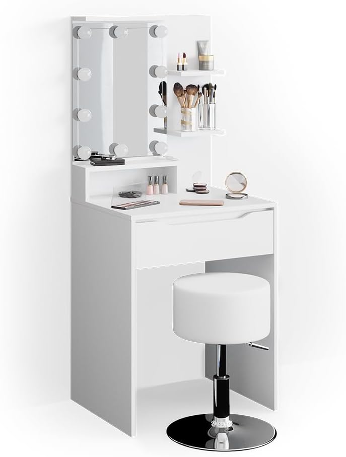 Vicco Coiffeuse Ruben, Blanc, 60 cm avec éclairage LED et Tabouret – Image 7