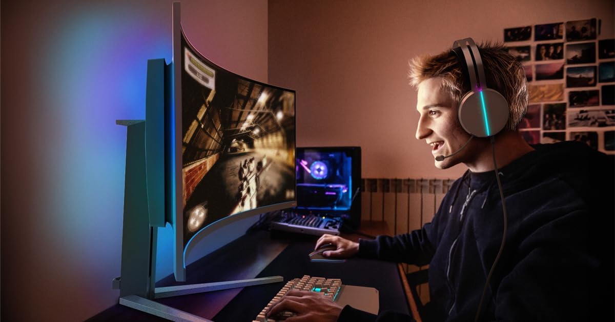 Philips Evnia 49M2C8900L - Moniteur de Jeu incurvé DQHD OLED de 49 Pouces, 144 Hertz, 0,03 ms GtG, HDR400, Ambiglow, FreeSync Prem. Pro (5120 x 1440, HDMI 2.1, DisplayPort 1.4, USB-C, hub USB) Blanc – Image 3