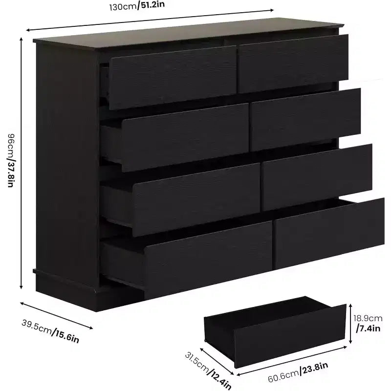 8-Drawer Storage Cabinet, Chest of Drawers with Deep Drawers, Large Wide-Top Closet for Living Room, Hallway, Children's Room – Image 2