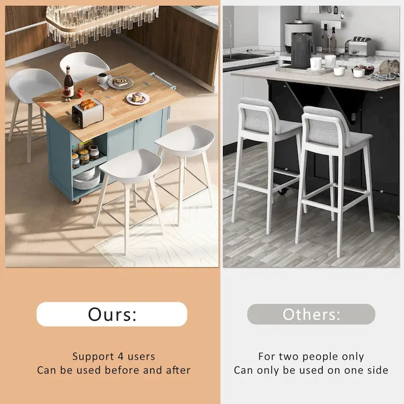 Kitchen Island with Foldable Counter Top, Kitchen Storage Cart with Slide-Out Shelf, Towel Rack and Drawer, Rolling Wheels – Image 6