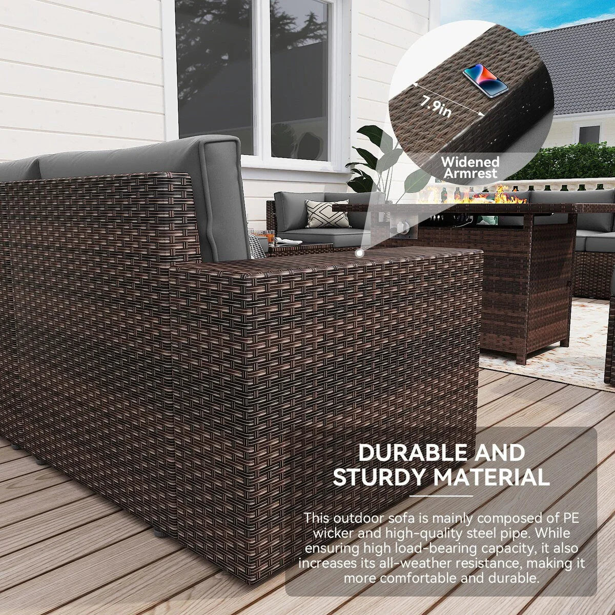 13 Pieces Patio Furniture Set with 44Fire Pit Table – Image 25