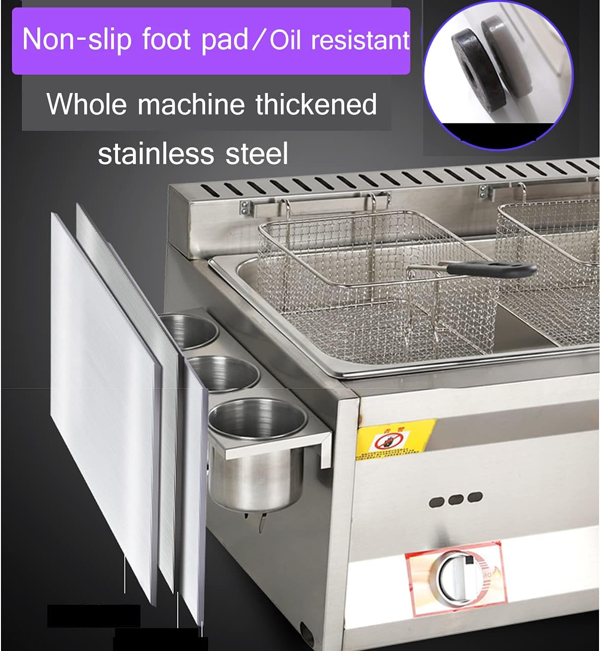 Friteuse épaisse à gaz en acier inoxydable, friteuse à panier à trois cylindres commerciale avec couvercle friteuse de grande capacité pour frire les aliments frites domestiques poulet frit 10L x 3 – Image 3