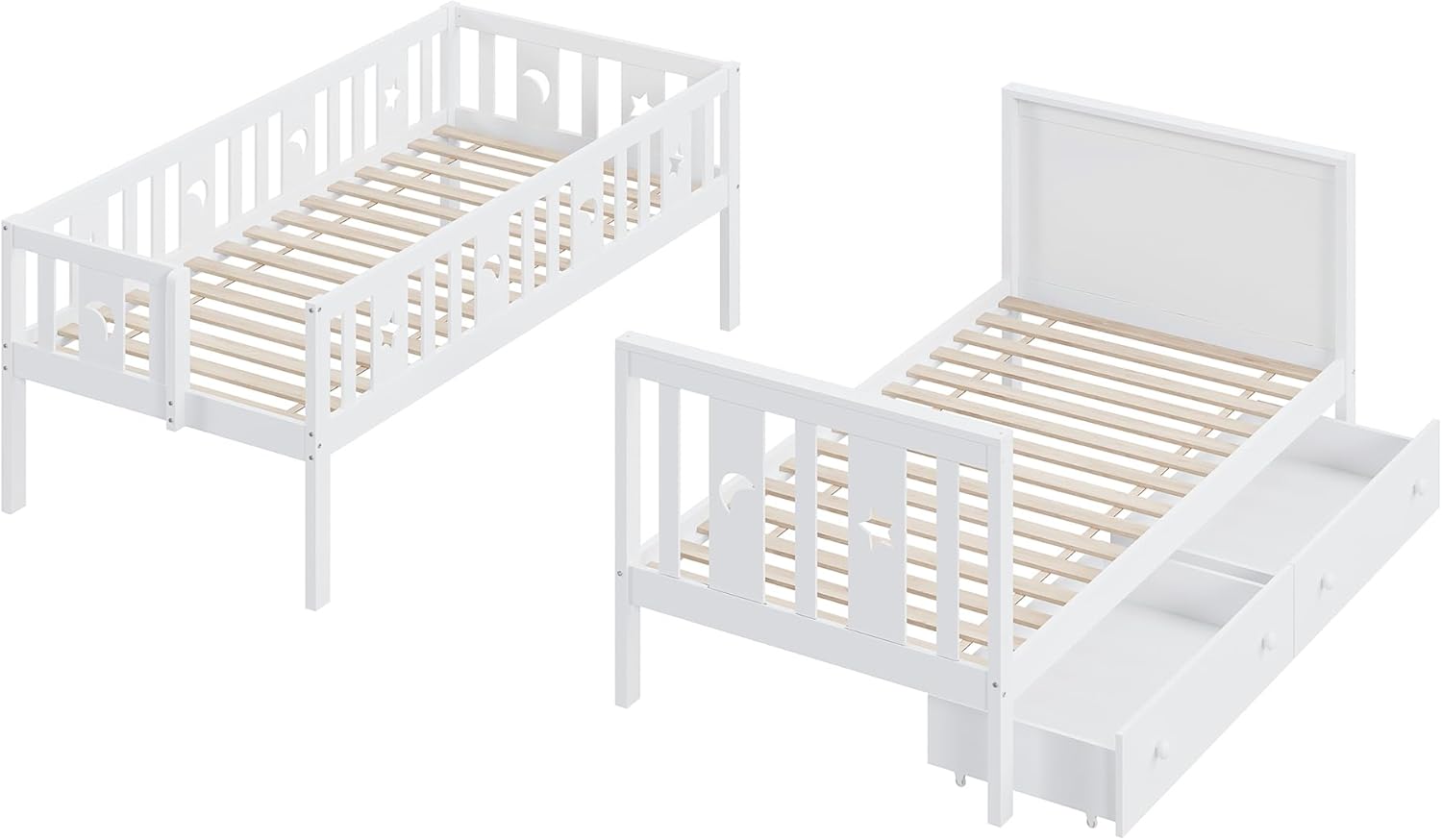 90x200 cm lit superposé en Bois Massif pour Les Enfants - lit Mezzanine avec escalier de sécurité, étagère de Rangement, 2 tiroirs pour Les garçons et Les Filles, Blanc (sans Matelas) | Robuste et durable – Image 3