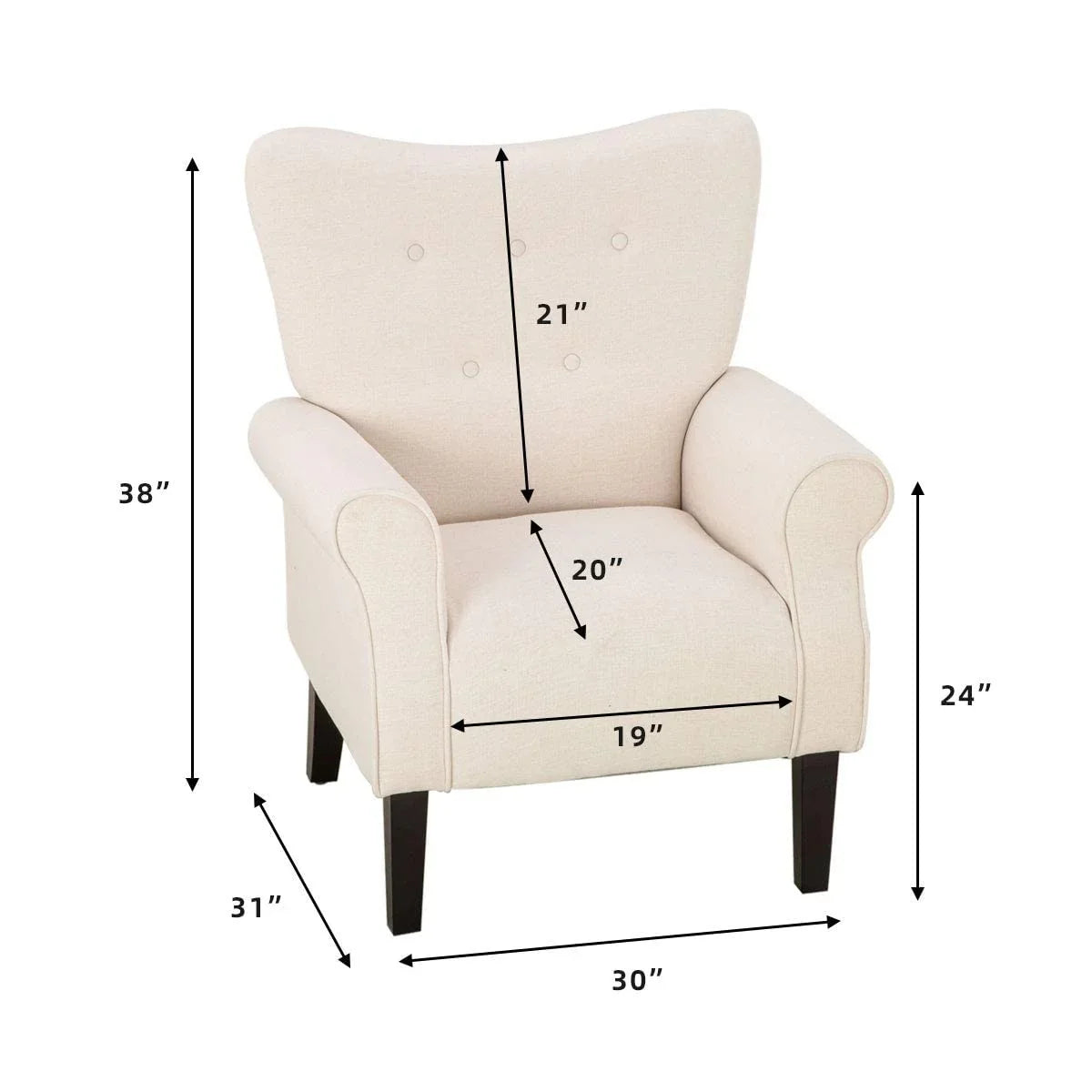 Erommy Modern Accent Chair, High Back Armchair, Upholstered Fabric Button Single Sofa with Wooden Legs for Living Room – Image 128