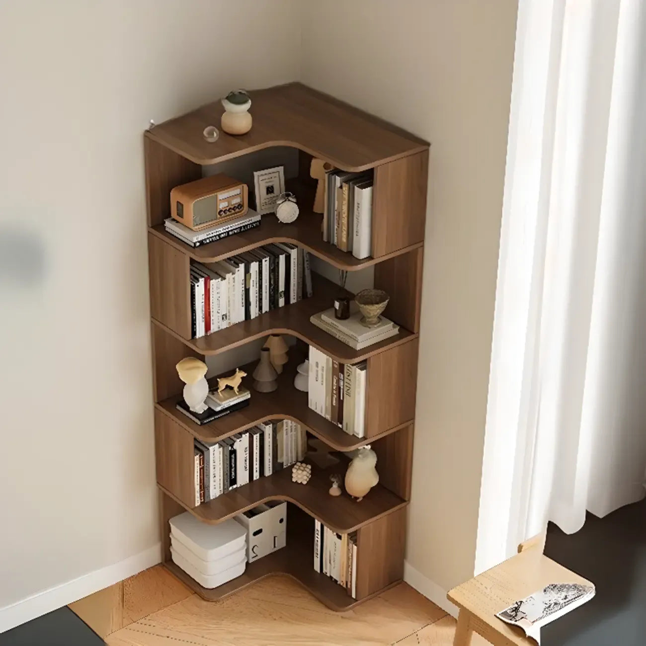 Manufactured Wood Corner Bookshelf with 6 Shelves – Image 17