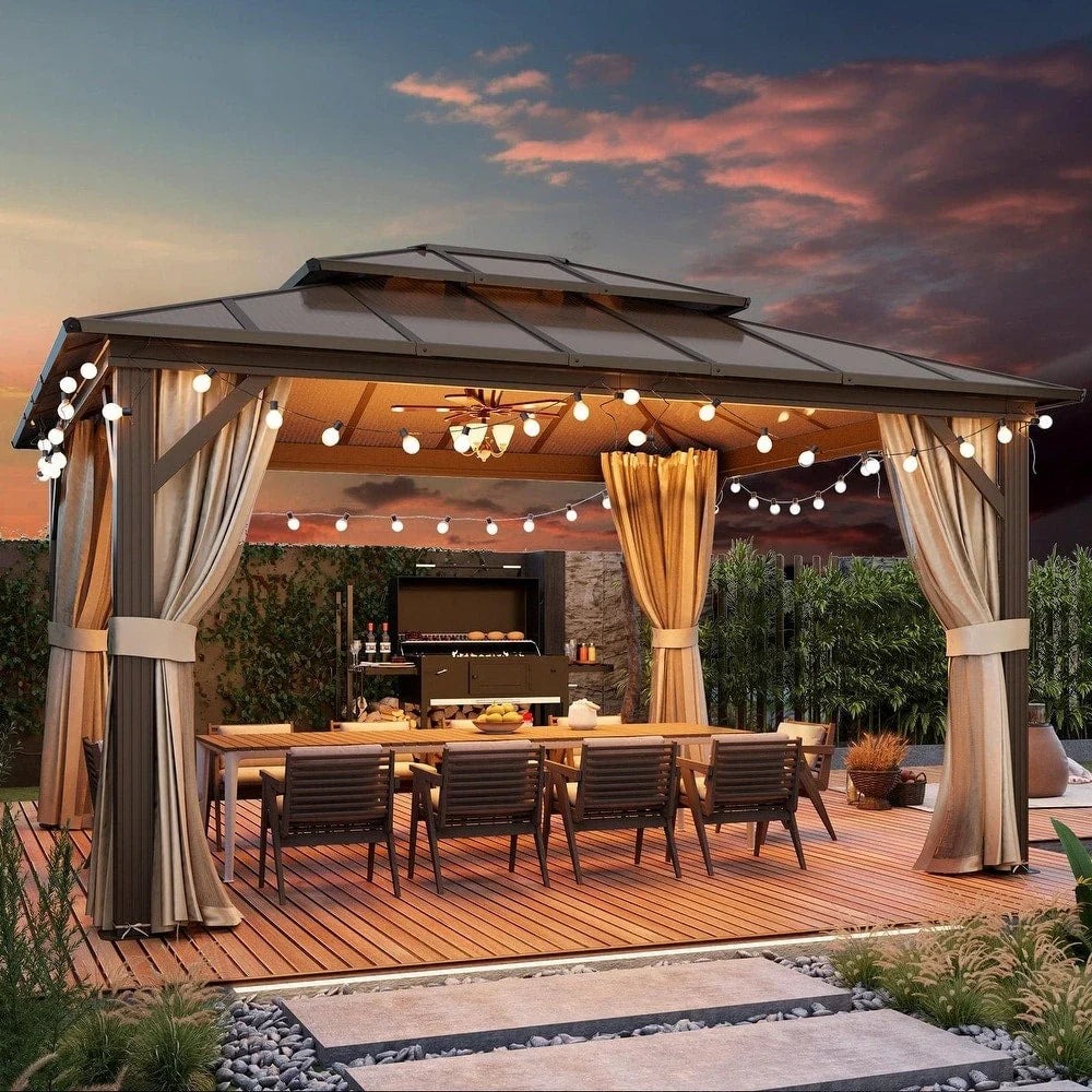 EROMMY Hardtop Gazebo,Outdoor Pergola with Double Roof & Netting & Curtains,Heavy Duty Canopy for Patio, Backyard, Pool party – Image 24