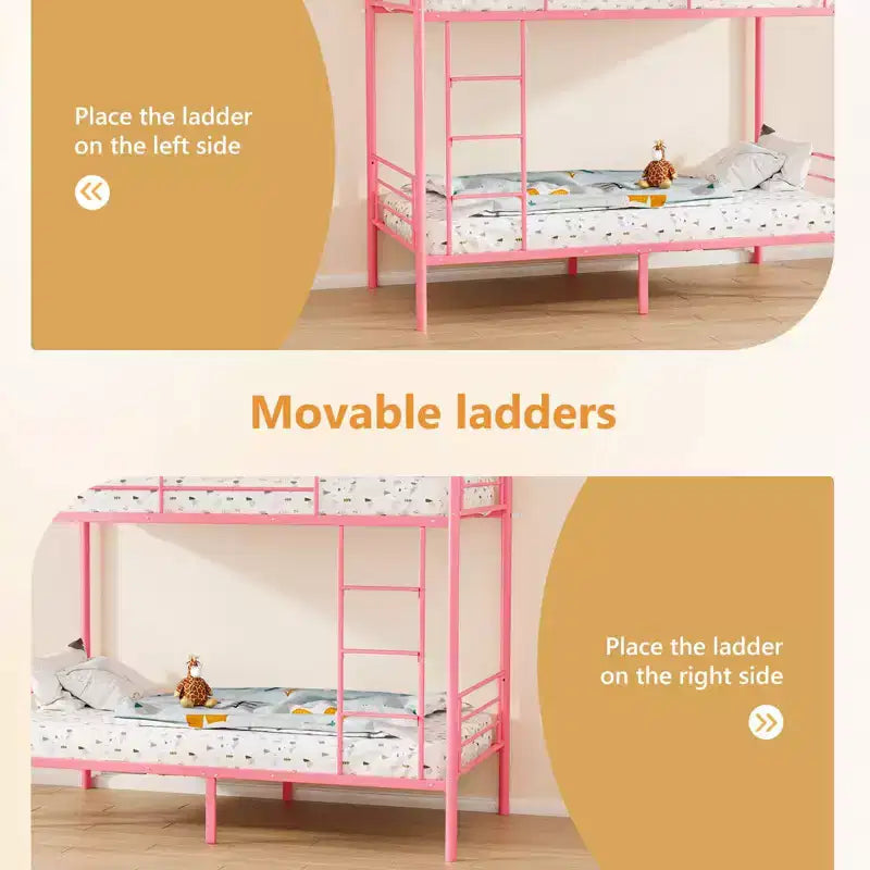 Karl Home Twin Over Twin Steel Bunk Bed Frame Ladder Bedroom Dorm Room for Kids Adult Children – Image 21